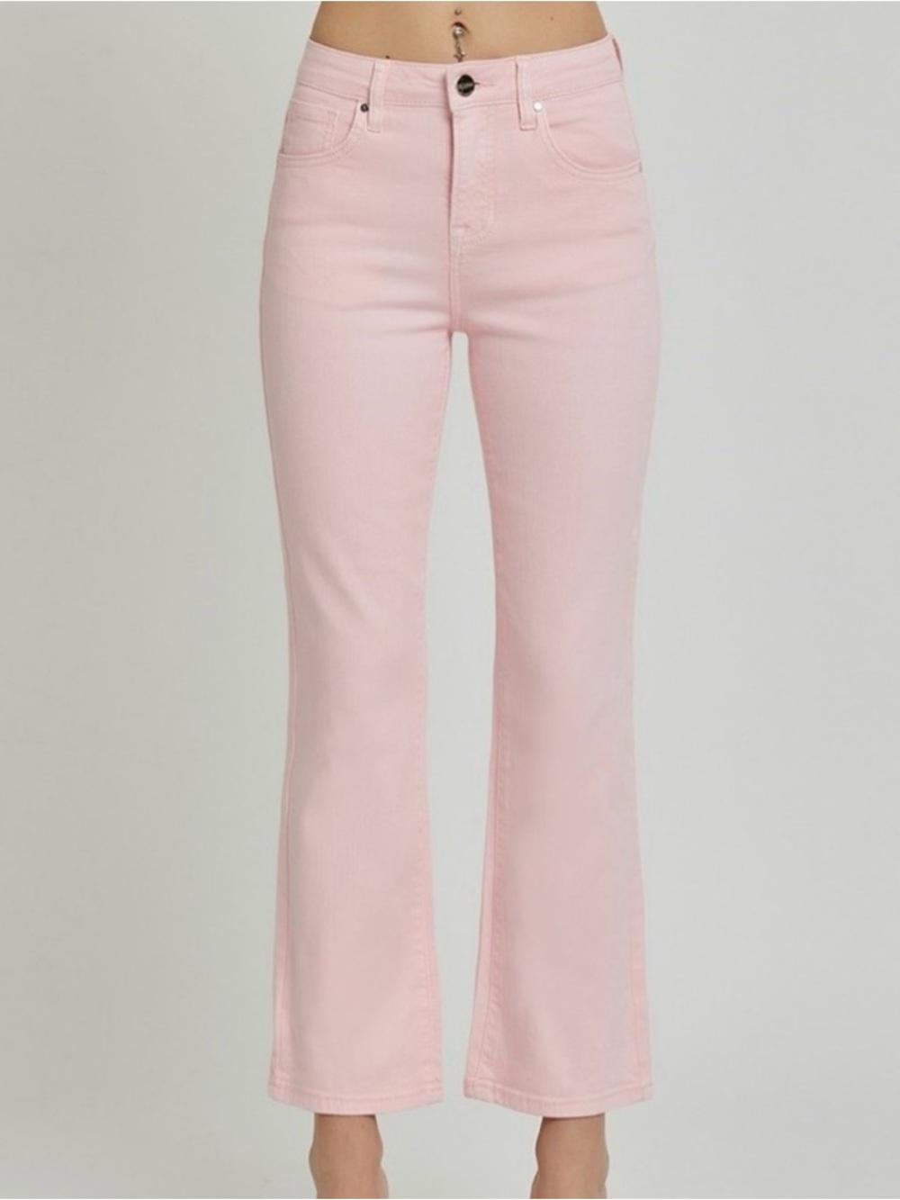 Risen High Rise Crop Straight Tummy Control Jeans in Soft Pink - Size 11/30
